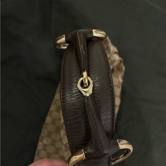 Gucci Beige and Brown Monogram Horsebit Shoulder Bag - Picture 6 of 7